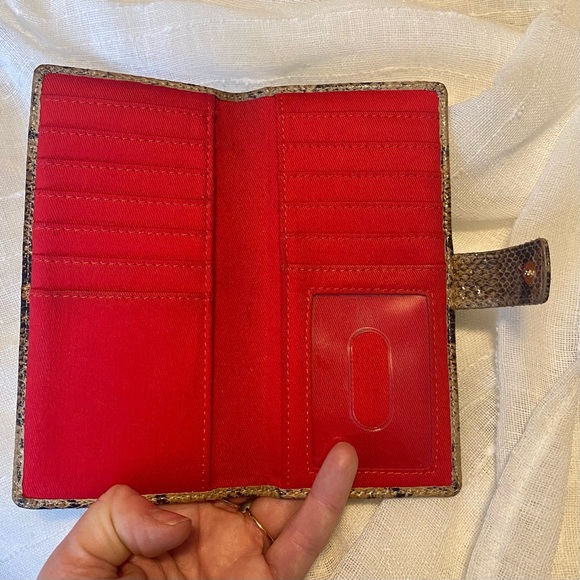 HOBO brand python wallet/billfold with red interior, 3x6.5” - Picture 9 of 10